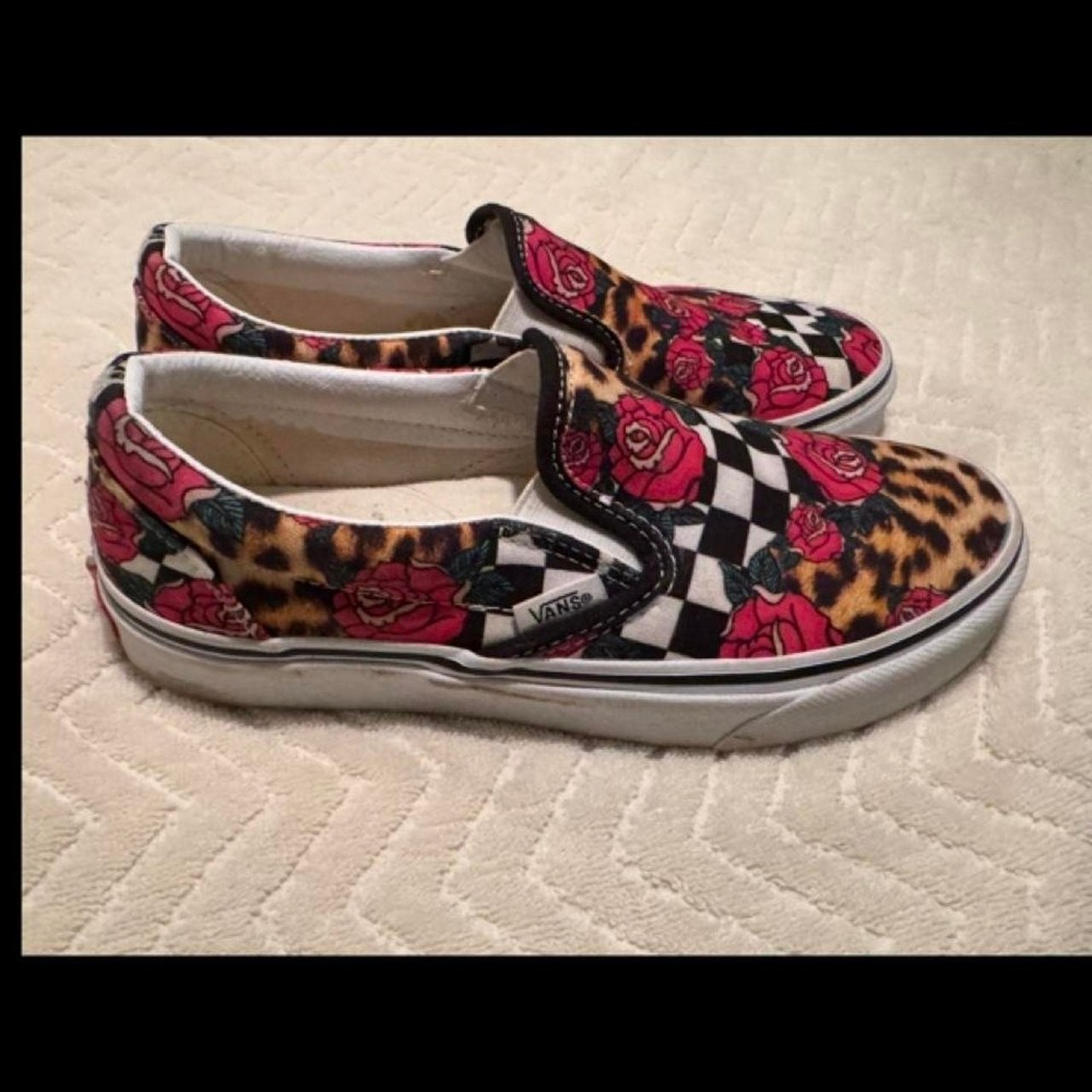 Vans Slip on Rose Leopard Checkerboard Ladies 6.5 tennis shoes trainers skate